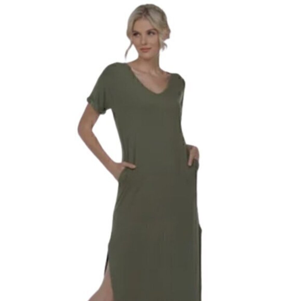 Short Sleeve Dress w/ Side Slits & Pockets